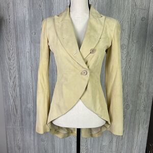 Brunello Cucinelli Vera Pelle Asymmetric Draped Leather Blazer Jacket Italian Si